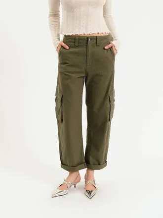 Daze Squad Curved Leg Cargo Pants In Bronze Green Embellished