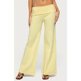 Edikted Wide Leg Foldover Pants in Yellow at Nordstrom, Size X-Large