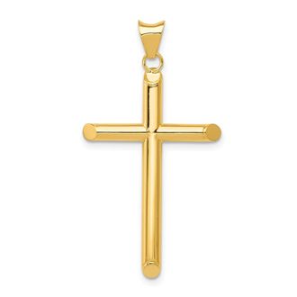 Diamond2Deal 14k Yellow Gold Polished Tube Cross Pendant