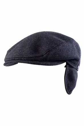 Wigens Mens Melton Wool Ivy Slim Cap With Earflaps In Dark Grey Melange