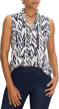Nic+Zoe Crosshatch Ruffle Around Sleeveless Top in Indigo Multi at Nordstrom, Size Xx-Large