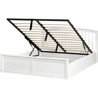 Beliani Beliani - Pine Wood Ottoman Bed with Lift-Up Frame Storage 5ft3 eu King Size White Clarbec