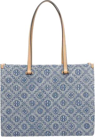 Tory Burch Blue T Monogram Denim Tote Bag
