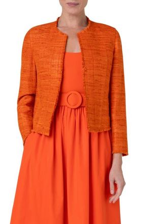 Akris Boxy Silk Tweed Crop Jacket in Orange at Nordstrom, Size 4