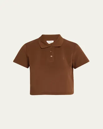 Saint Laurent YSL Cotton Pique Crop Polo Shirt