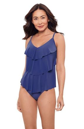 Aqua Green Triple Ruffle Tier Adjustable Tankini Swimsuit Top in Cerulean at Nordstrom, Size X-Large