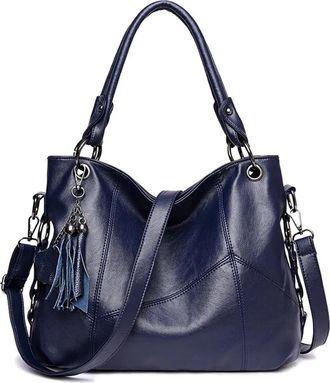 Generic Compatible For Soft Leather Tassel Handbags Women Bags Ladies Crossbody Hand Tote(BLUE)