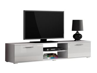 Mirjan24 Mueble Tv Tornola 101, Blanco + Blanco Brillante, N&uacute;mero De Puertas: 2, N&uacute;mero De Cajones: 0, 180x37x43cm