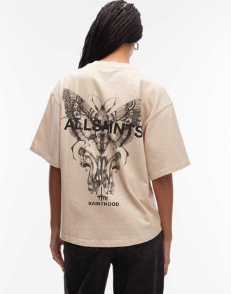 AllSaints Halis - T-shirt color crema con grafica Amelie sul retro-Bianco