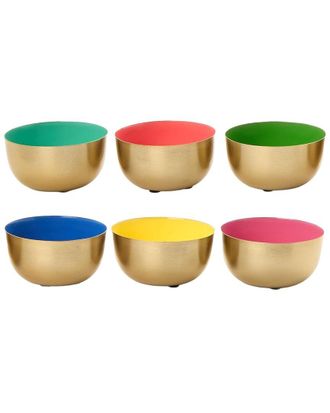 Two's Company Set Of 6 Small Metal Bowls With Enamel