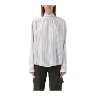 Dondup Overhemden, Dames, Blauw, S, Blauw Gestreept Zijden Blouse Relaxed Fit