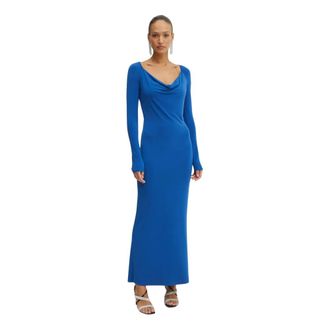 Patrizia Pepe Maxi Jurk - Dames - Feestkleedjes - Blauw - XS - Leer - Kleedjes