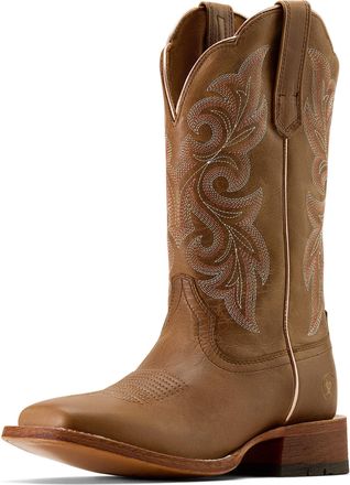 Ariat Womens County Lane Wide Square Toe Western Boots in Natural Tan, B Medium Width, Size 5.5, by Ariat