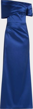 Teri Jon One-Shoulder Stretch Mikado Gown