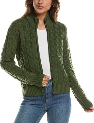 Fort&eacute; Cashmere Cable Zip Mock Neck Wool & Cashmere-Blend Cardigan
