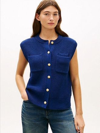 Tommy Hilfiger Gold-Tone Button Rib-Knit Vest