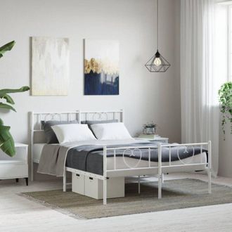 vidaXL Metal Bed Frame without Mattress with Footboard White 140x200cm vidaXL