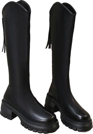 Generic Womens Pleated Knee High Boots Buckle Strap Long Heel Stylish Long Shoes
