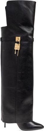 Givenchy Womens Boots Shark Lock Stiletto Black Calf Leather