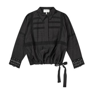 Munthe Top Negro Bordado con Lazo en la Cintura - Blouses & Shirts - Mujer - Negro - XS