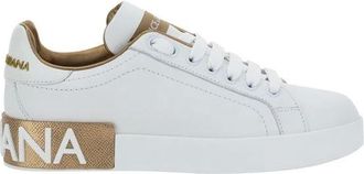 Dolce & Gabbana Schoenen, Dames, Wit, 37 1/2 EU, Portofino Sneakers met Geborduurd Logo