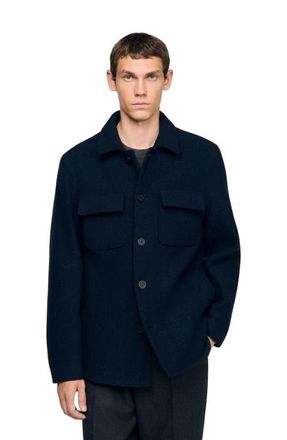 Sandro Virgin wool overshirt in Midnight Blue at Nordstrom, Size Xx-Large