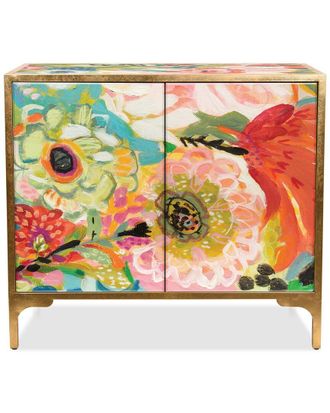 Empire Art Direct Secret Garden Floral Iii Console On Beveled Reverse Printed Art Glass With Iron Gold-Leafed Frame