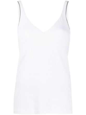 Brunello Cucinelli White Solid V Neck Top