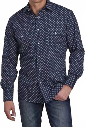 Roper Mens Button Down Long Sleeve Shirt In Navy Squares