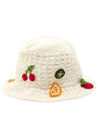 Leslie Amon Tutti Frutti Embroidered Crochet Bucket hat - White - One Size