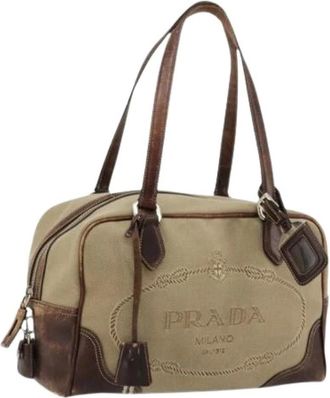 Prada Pre-owned Handbags, female, Beige, Size: ONE SIZE Pre-owned Vintage Boston Bag