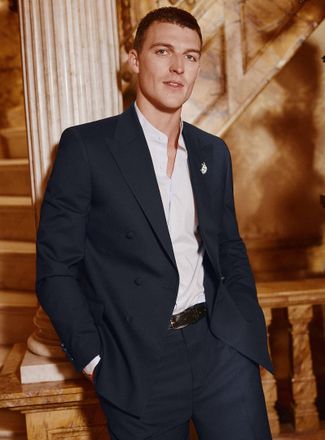 Le 31 Mens Double-breasted navy jacket Wool weave by Marlane Reykjavik cut - Semi-fitted
