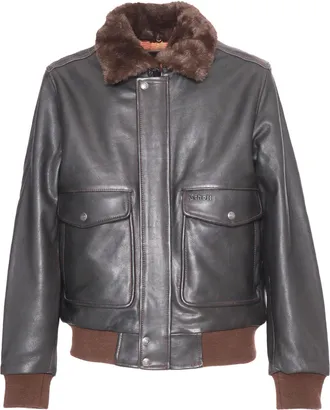 Schott NYC Black Leather Fur-Collar Jacket
