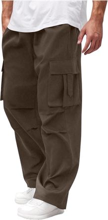 Generic 2025 Trousers Mens Baggy Cargo Pants Casual Parachute Cargo Pants Loose Fit Hip Hop Harem Pants with Pockets (Brown, XXXL)