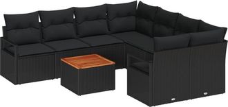 vidaXL Garden Sofa Set with Cushion 9 pcs Black Poly rattan Vidaxl