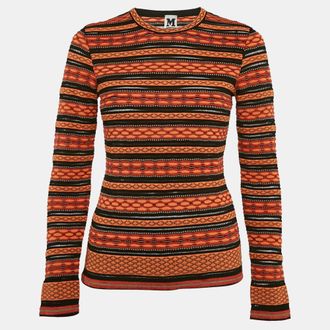 M Missoni Orange/black Patterned Knit Full Sleeve Top