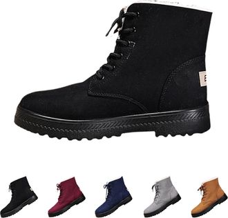 Generic Retro Lace Up Ankle Boots Womens Lace Up Boots Flat Unisex Couple Booties Non Slip Warm Booties Winter Outdoor Boot Lightweight Snow Shoes Vintage Sty