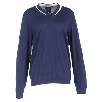 BOSS Boss V-Neck Sweater in Navy Blue Cotton