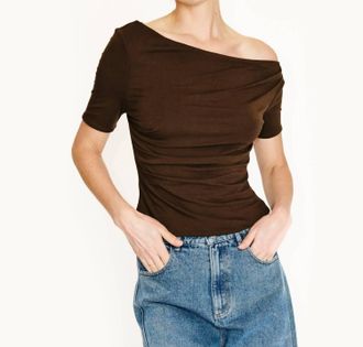 Line & Dot Eira Asymmetrical Top In Brown