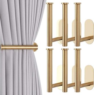 OEM Juego De 6 Alzapa&ntilde;os Y Sujetadores Adhesivos Para Cortinas, Cordones Sin Taladrar, Ganchos Y Sujetadores Adhesivos Para Cortinas (6 Piezas, Dorado)