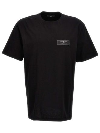 Balmain Mens Logo Patch T-Shirt in Black