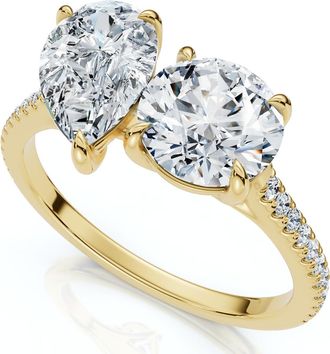 Pompeii3 2 1/10Ct Toi Et Moi Pear and Round Diamond Ring 14k Gold or Platinum Lab Grown