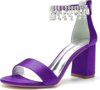 Generic Wedding Shoes Bridal Block Heel Wedding Sandals Satin Prom Party Dress Pumps Open Toe Bridal Shoes Wedding Heels 8Cm,Dark Purple,10 UK