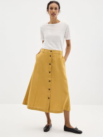 Contemporaine Womens Pure linen button-up skirt