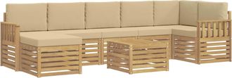 vidaXL Conjunto De Sof&aacute;s De Exterior 7 Uds. Blanco Y Beige Poli&eacute;ster Vidaxl