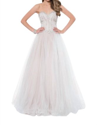 Terani Couture Strapless Sweetheart Crystal Embellished Prom Dress In Ivory Nude