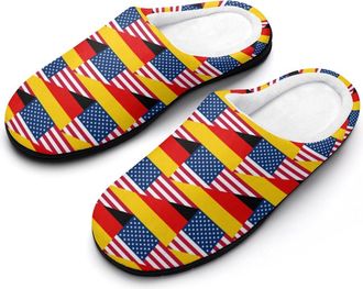 Generic Flag of USA And Germany Mens Slippers Memory Foam Winter Warm Sandals Slip On House Shoes Size 7-14