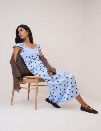Nobody's Child Blue Polka Dot Ava Midi Dress