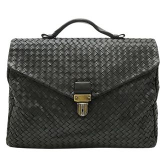 Bottega Veneta Pre-owned Intrecciato Leren Aktetas - Dames - Pre-owned - Zwart - Maat: ONE Size Leer