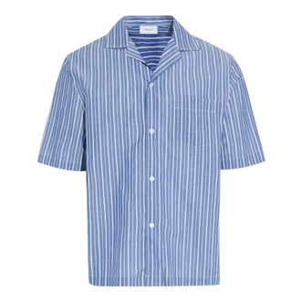 Paolo Pecora Camicia Boxy Fit a Maniche Corte - Heren - Korte mouwen Overhemden - Blauw - XL - Katoen - Overhemden